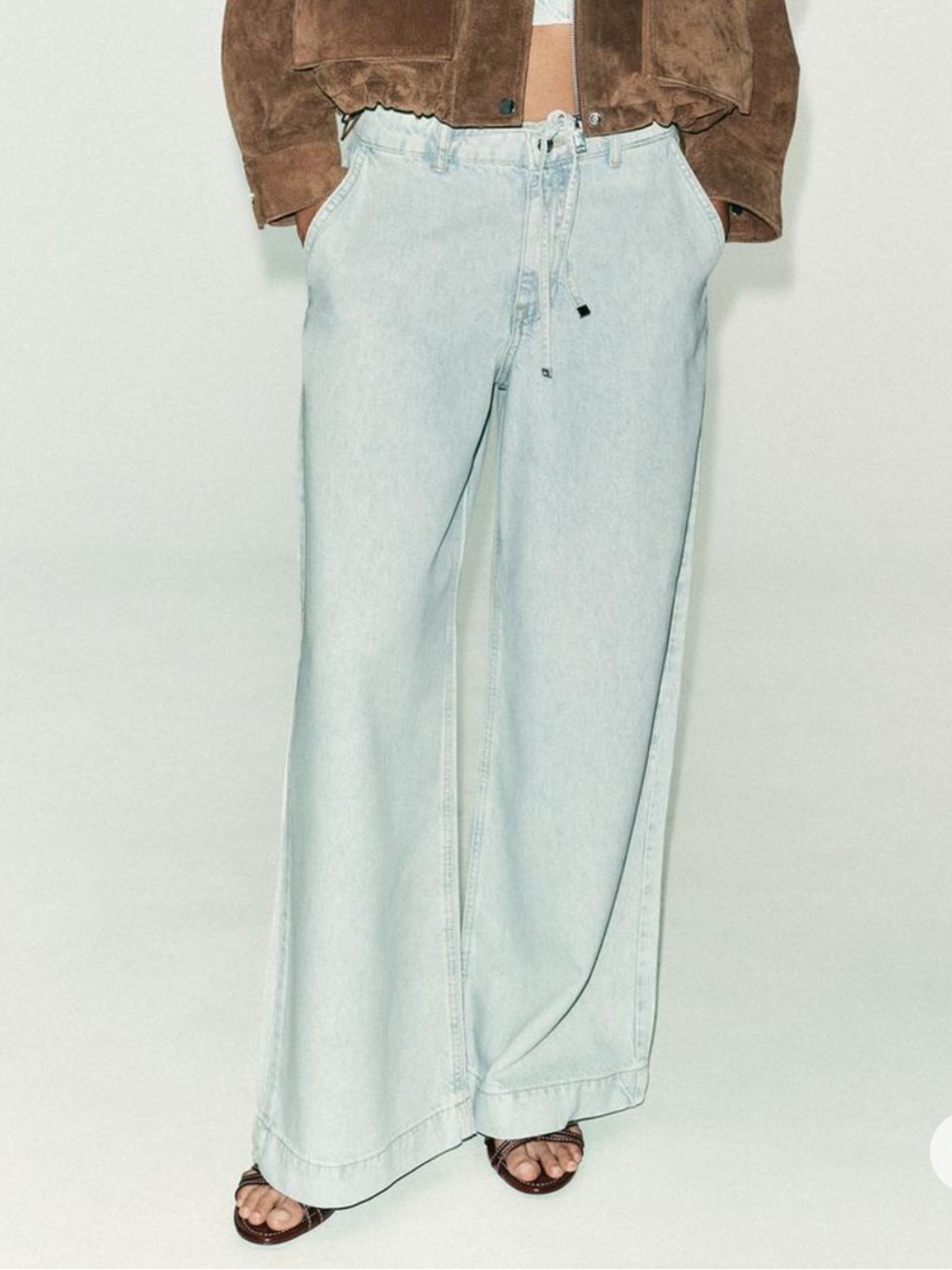 Zara🐬Fluid High Waist Wide Leg Jeans with Laces🐬New Size 34 (US 2)